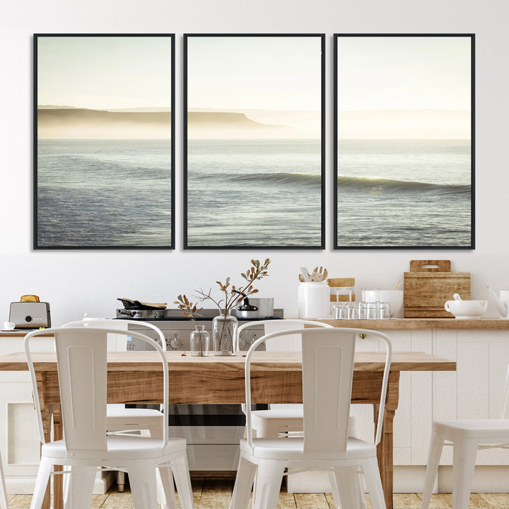 Canvas of a misty ocean scene with coastal cliffs and soft neutral tones, ideal for Scandinavian coastal or minimalist nature-inspired home decor.