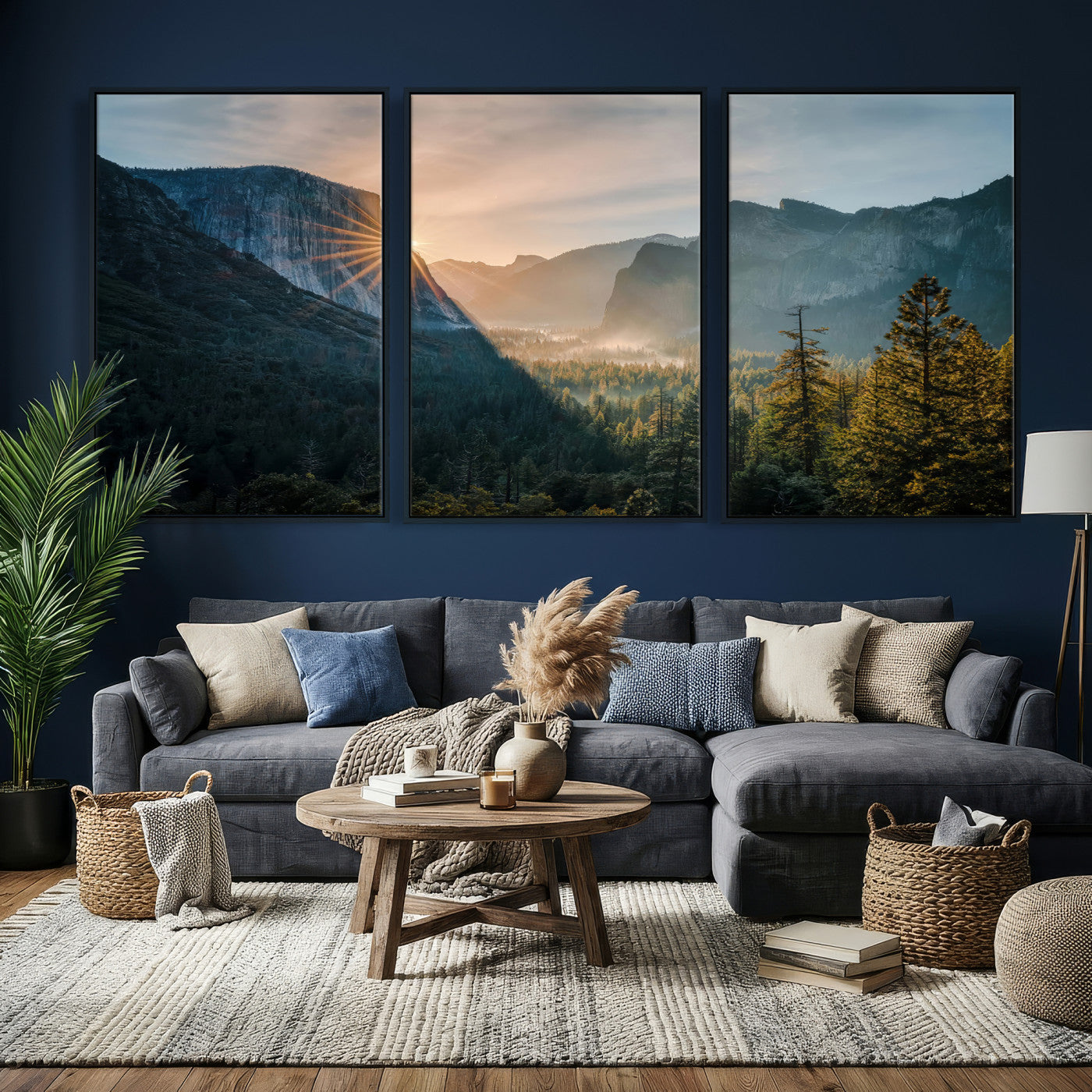 51605481-MGV-CV-36X24 - Yosemite Valley Wall Art – Misty Forest Peaks Canvas Print, Radiant Light, Tranquil Nature Landscape for Living Room or Cabin Decor