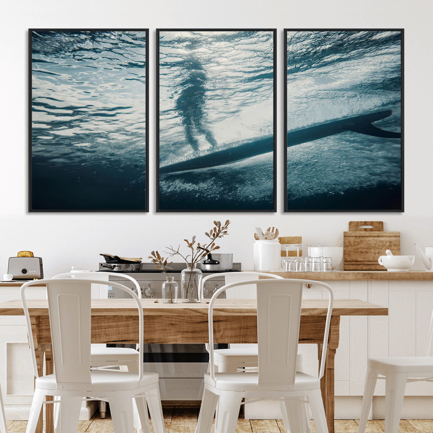 MGV-FC-60X30-3P - Submerged Surf Wall Art Canvas Print, Framed Underwater Perspective Art Picture Print, Ocean Surf Perfect Coastal Adventure Decor Artwork