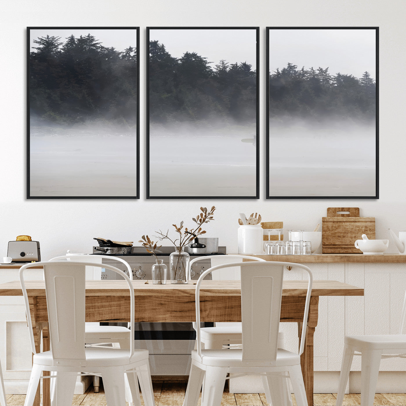 59703275-MGV-CV-36X24-Surfer Fog Wall Art Canvas Print – Framed Foggy Beach Scene with Coastal Surf Artwork for Home, Office, Living Room