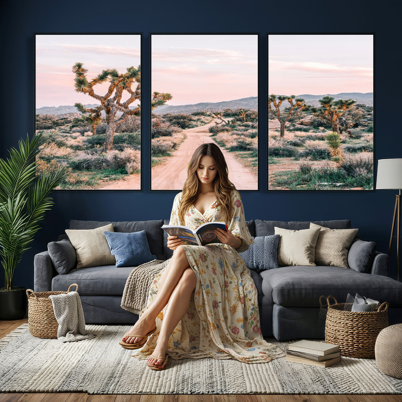 12540952-MGV-CV-36X24 - Desert Trail Wall Art – Canvas Print of Joshua Trees & Sunset Glow, Sandy Path Wilderness, Scenic Nature Escape Decor for Living Room, Office or Bedroom