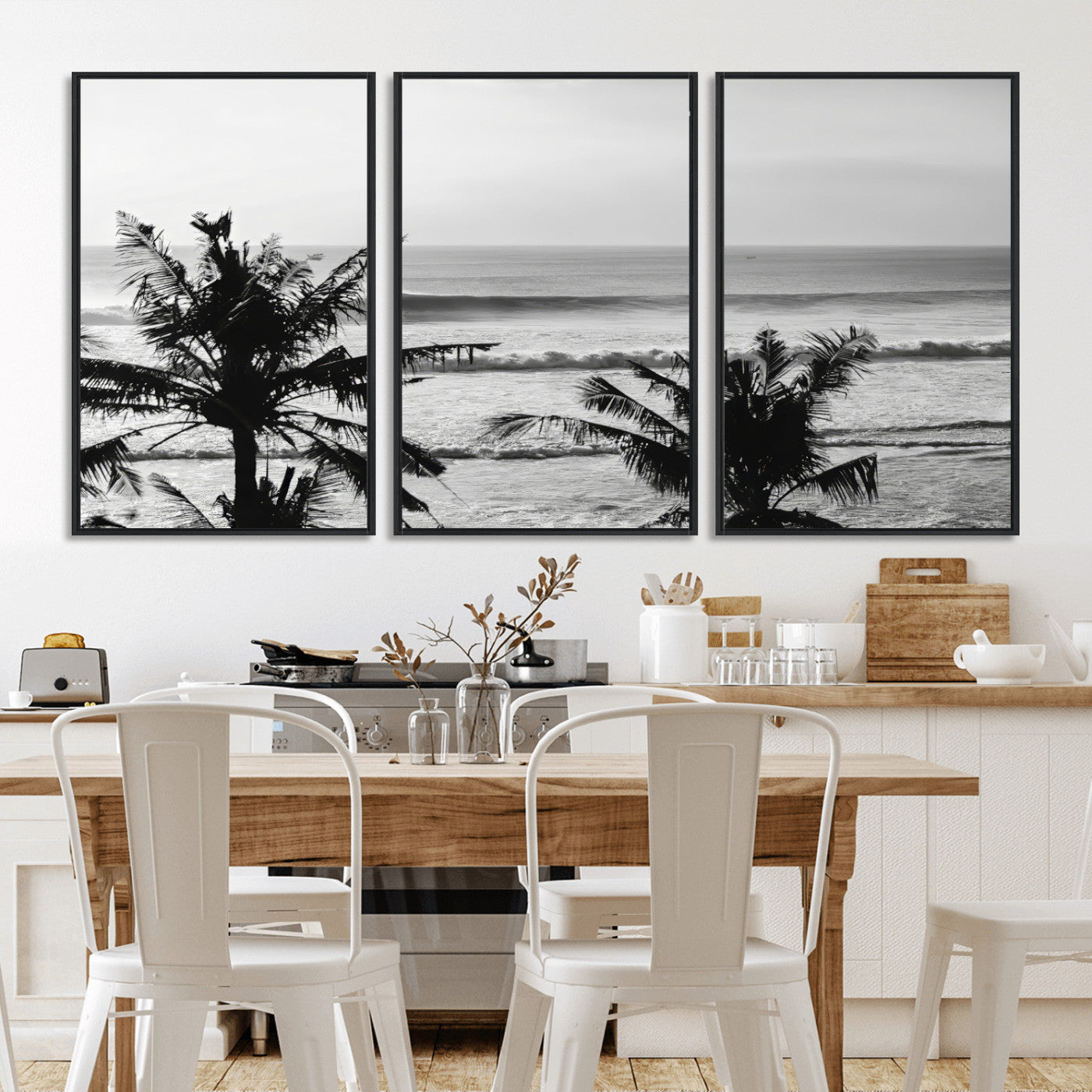 17508038-MGV-CV-36X24-Tropical Coastline Wall Art Canvas Print – Framed Palm Trees Scene with Ocean Waves Artwork for Home, Office