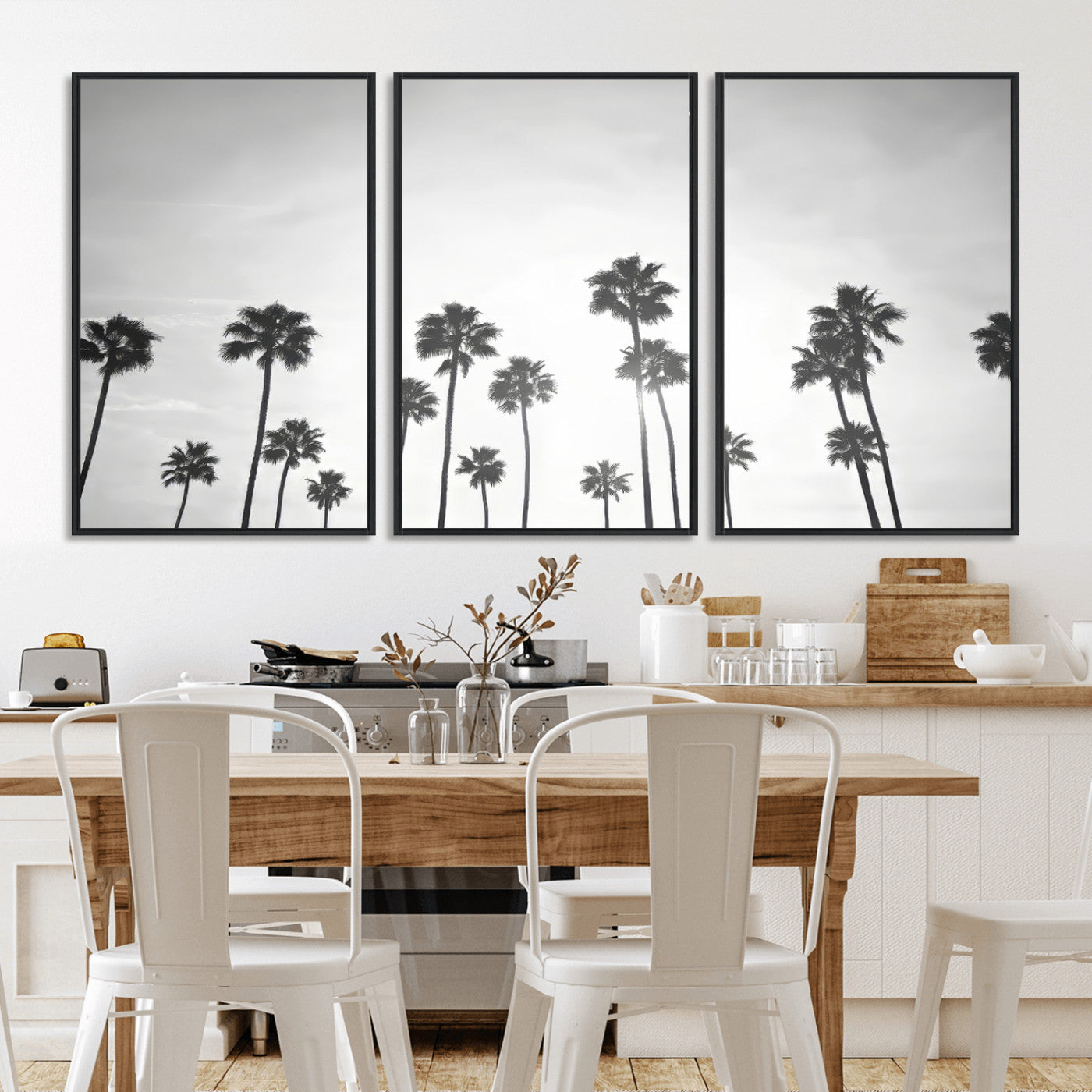 62298277-MGV-CV-36X24-Monochrome Palms Wall Art Canvas Print – Framed Minimalist Silhouetted Trees Artwork for Home, Office, Living Room