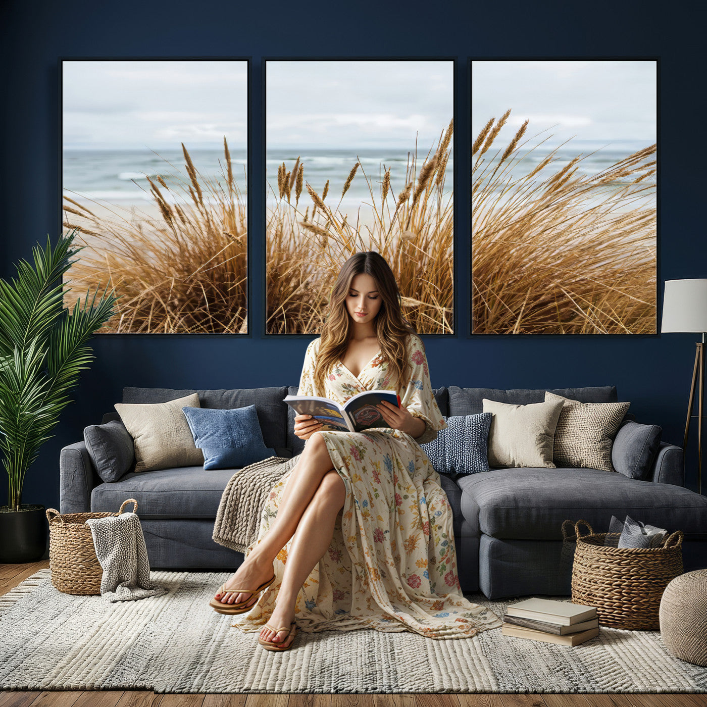 14270839-MGV-CV-36X24 - Beach Grass Wall Art – Canvas Print of Serene Coastal Shore, Peaceful Ocean Vibes, Nature Decor for Guest Room, Office or Living Room