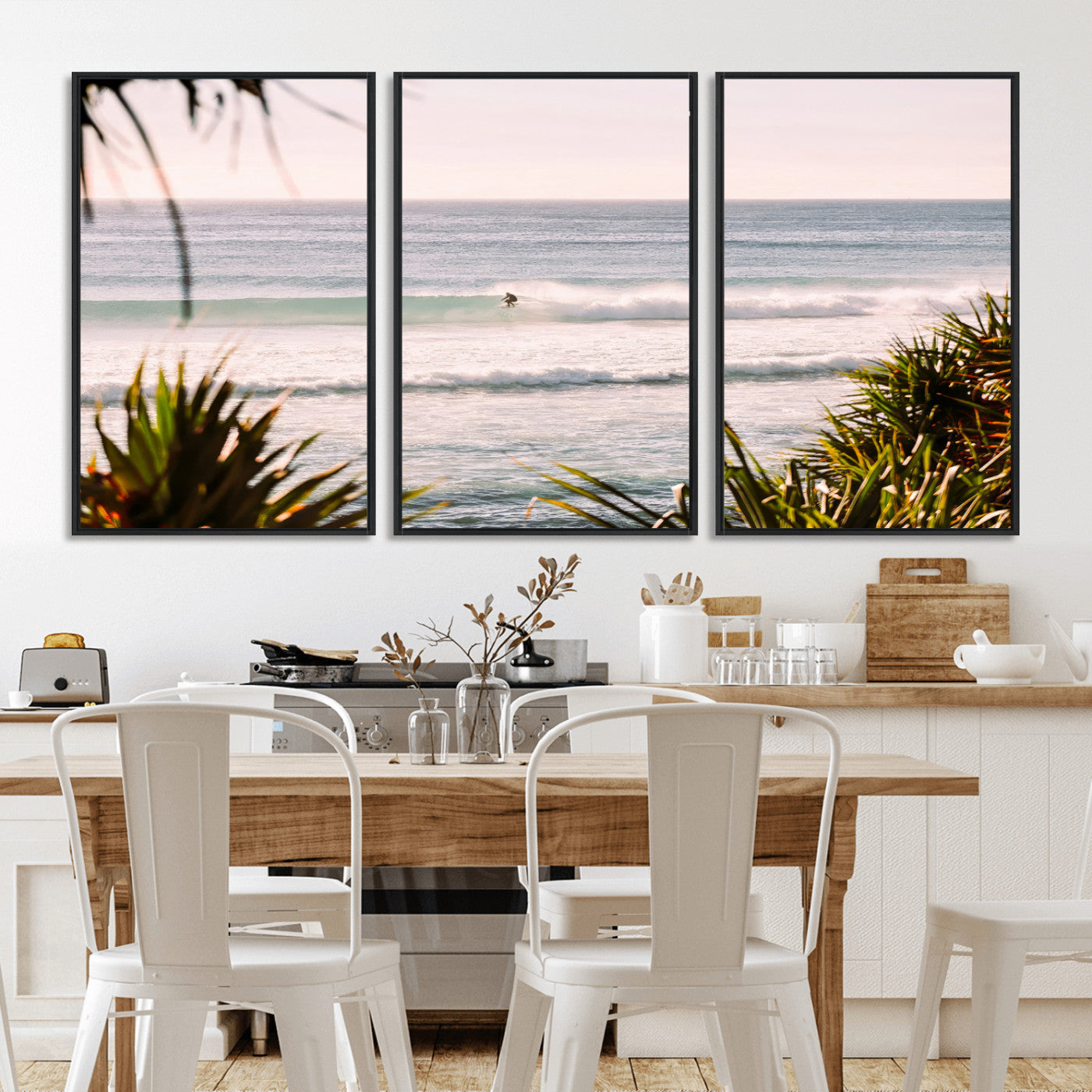 MGV-FC-60X30-3P - Ocean Surfer Wall Art Canvas Print, Framed Coastal Surf Art Picture Print, Tropical Beach Perfect Tropical Coastal Decor Artwork