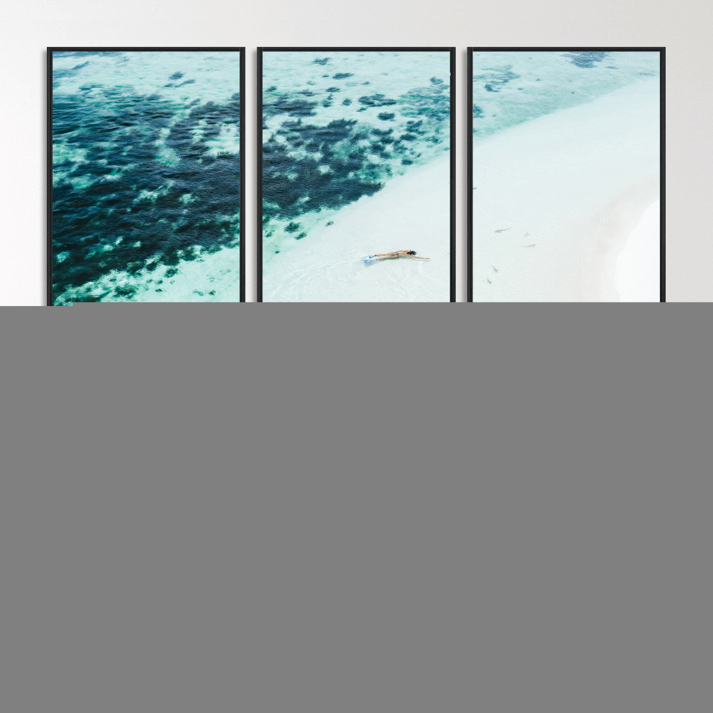 MGV-FC-60X30-3P - Minimal Beach Wall Art Canvas Print, Framed Ocean Swimming Art Picture Print, Clear Ocean Perfect Minimal Coastal Decor Artwork