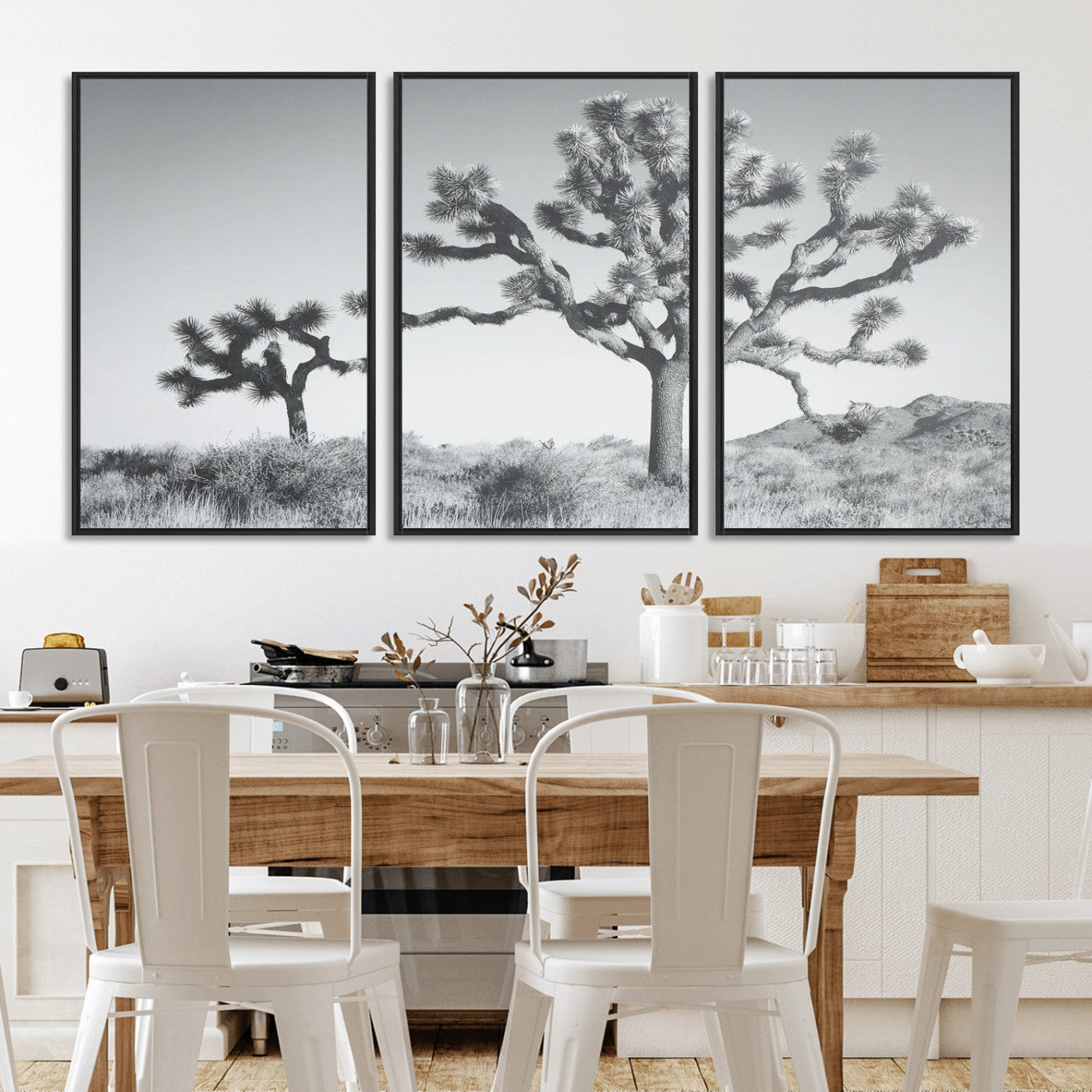 MGV-FC-60X30-3P - Joshua Tree Wall Art Canvas Print, Framed Black White Landscape Art Picture Print, Desert Tree Decor Perfect Southwestern Decor Artwork