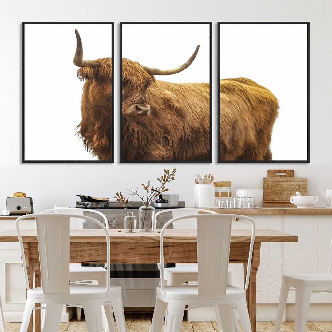 Highland Cow Wall Art Canvas Print, Scottish Bull Print, Framed Rustic Farmhouse Art Print, Large Country Animal Printing Perfect for Farmhouse Decor