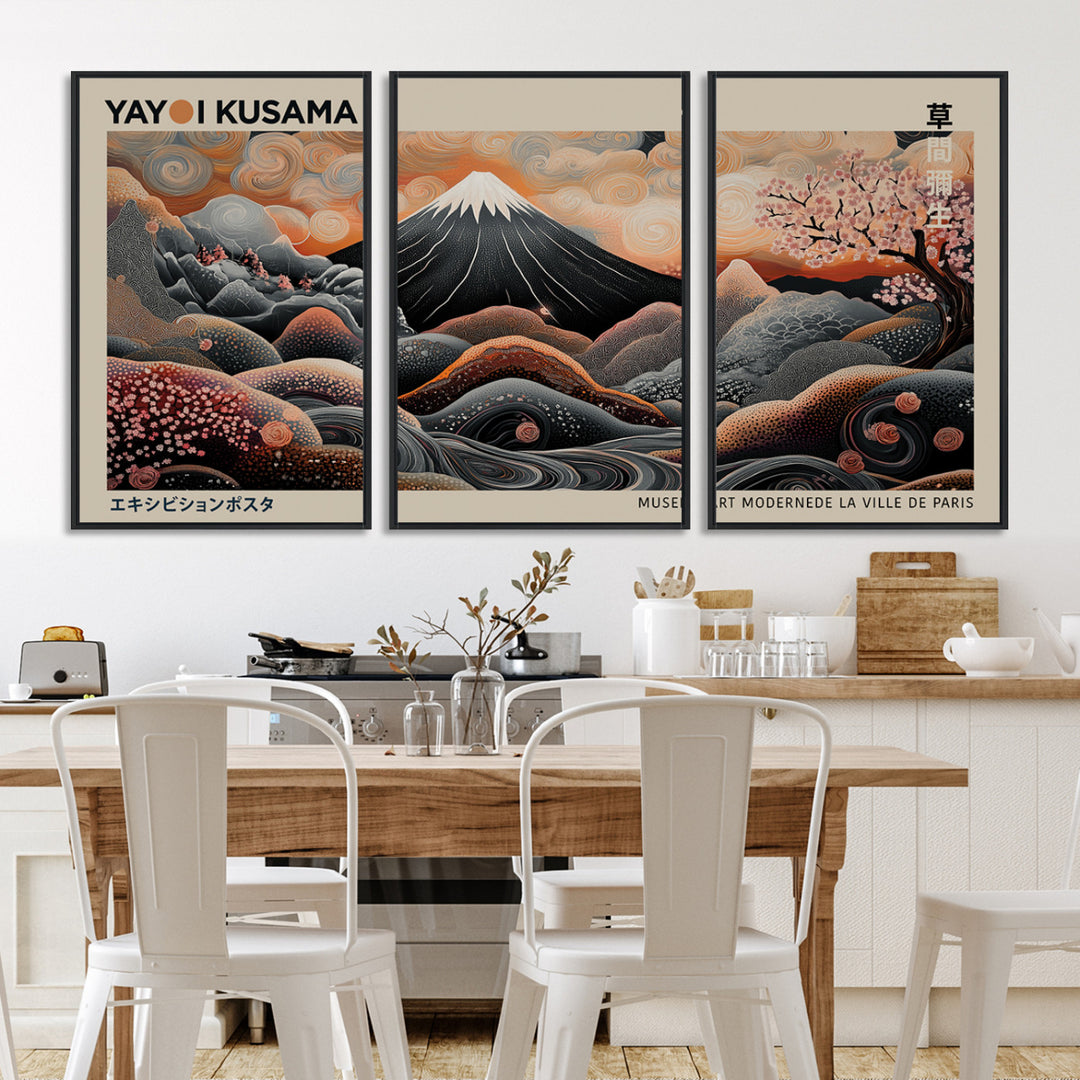 Modern Japanese Wall Art Print Yayoi Kusama Canvas Wall Art Abstract Mount Fuji Canvas Print Japanese Landscape Art Printing