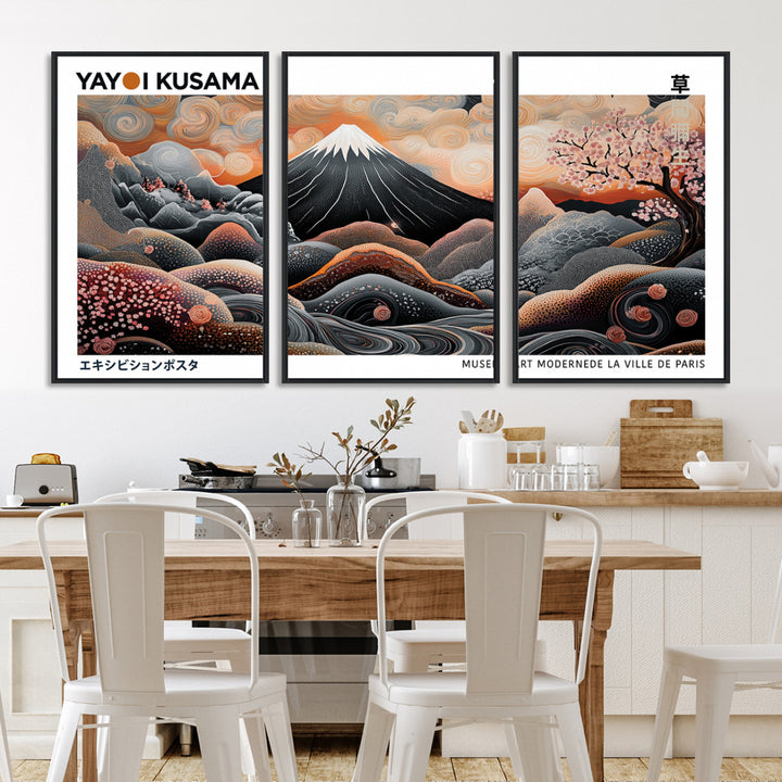 Modern Japanese Wall Art Print, Yayoi Kusama Canvas Wall Art, Abstract Mount Fuji Canvas Print Japanese Landscape Art Printing