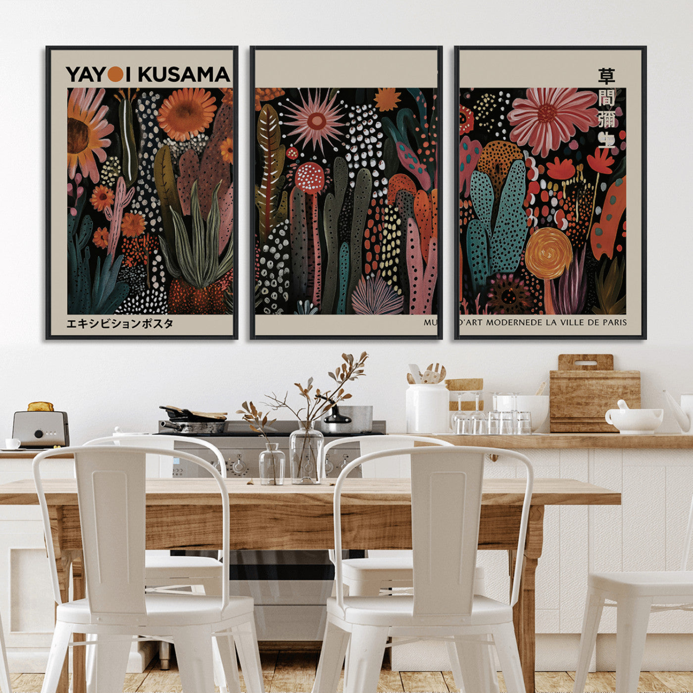 MGV-FC-60X30-3P - Modern Japanese Wall Art Print Yayoi Kusama Canvas Wall Art Abstract Mount Fuji Canvas Print