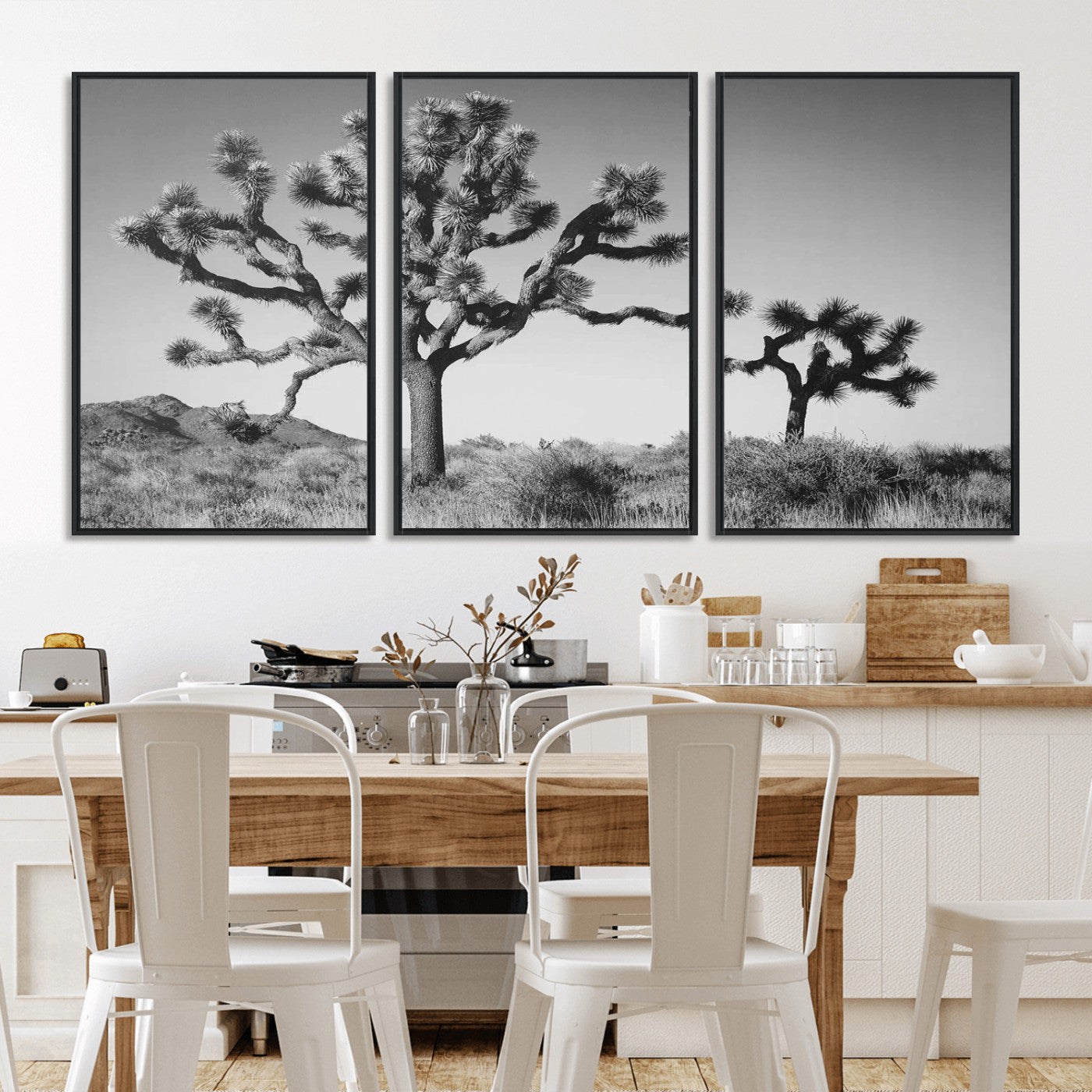 MGV-FC-60X30-3P - Joshua Tree Wall Art Canvas Print, Framed Monochrome Desert Art Picture Print, Minimalist Nature Scene Perfect Southwestern Minimalist Decor Artwork