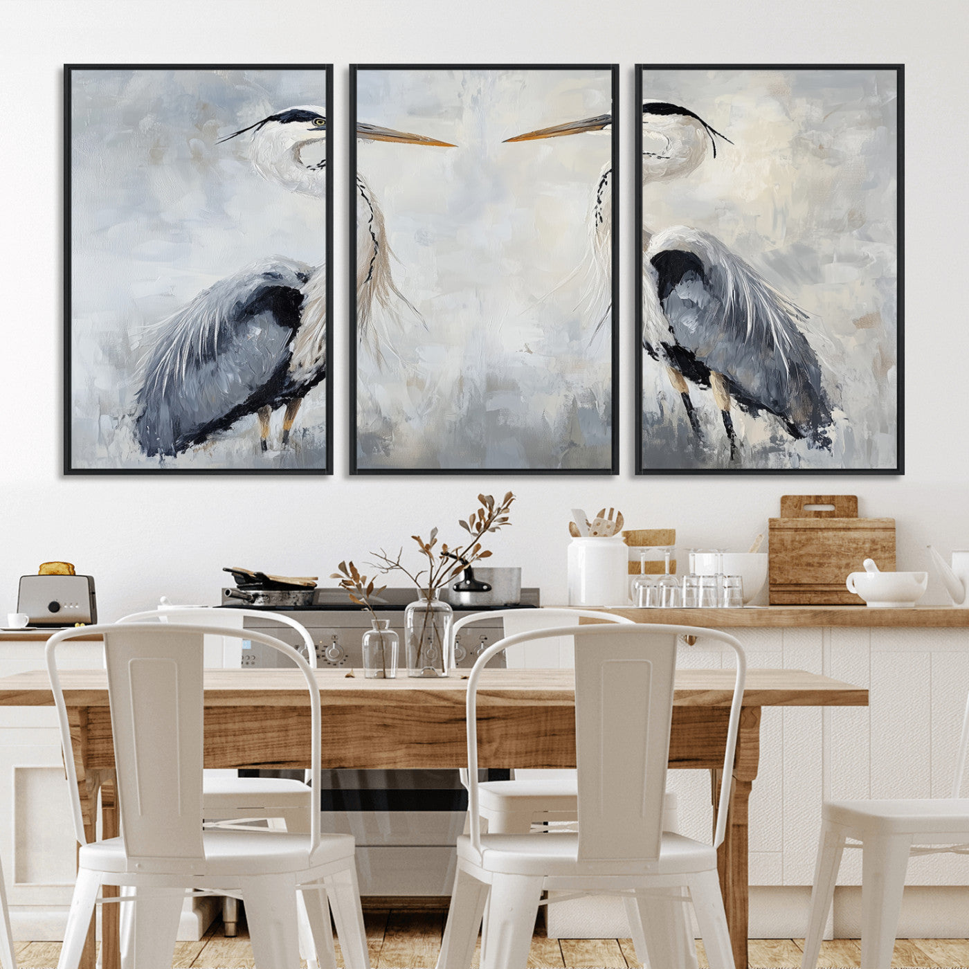 MGV-FC-60X30-3P - Heron Wall Art Wall Art Canvas Print, Framed Bird Canvas Decor Art Picture Print, Nature Inspired Perfect Coastal Minimalist Decor Artwork