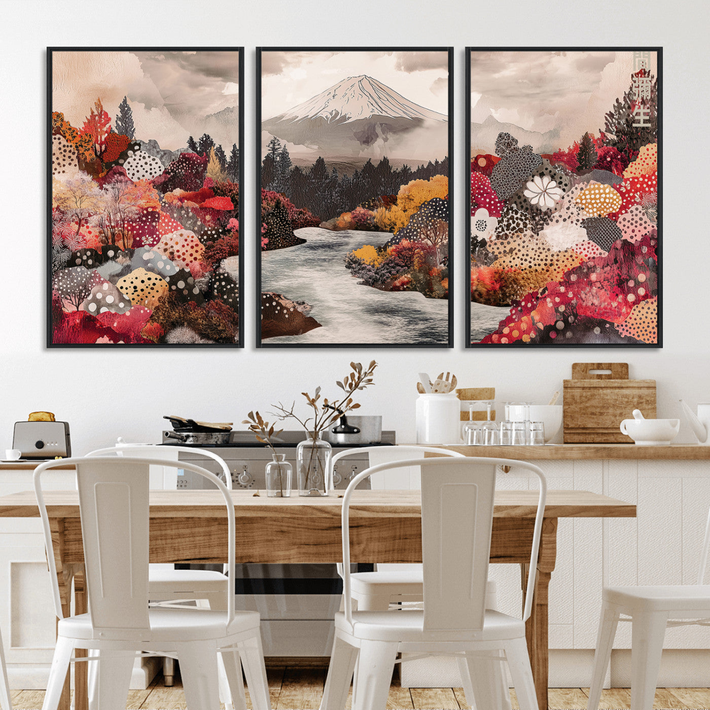 MGV-FC-60X30-3P - Mountain Wall Art Wall Art Canvas Print, Framed Autumn Forest Art Picture Print, Cottagecore Landscape Perfect Cottagecore Boho Decor Artwork