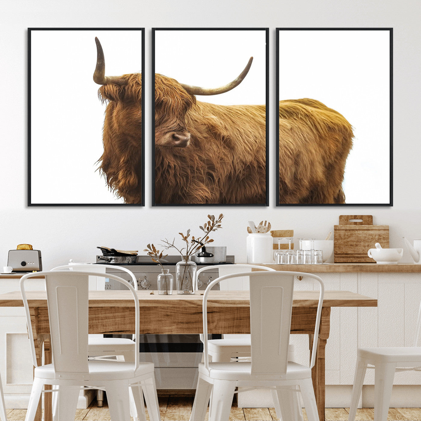 MGV-FC-60X30-3P - Highland Cow Wall Art Canvas Print, Framed Farmhouse Wall Art Art Picture Print, Rustic Animal Decor Perfect Rustic Farmhouse Decor Artwork