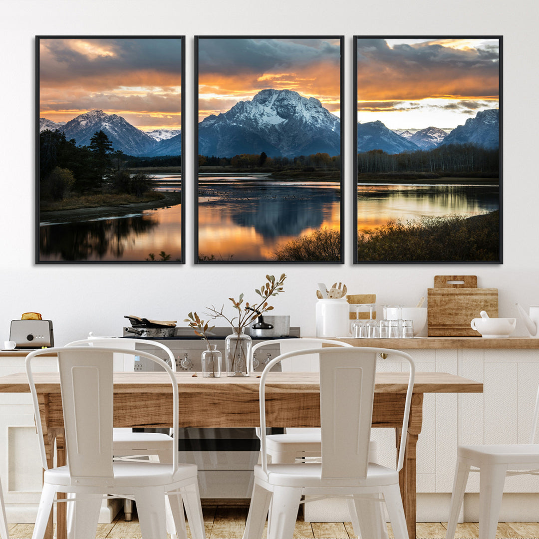 Mountain Sunset Wall Art Canvas Print, Framed Alpine Wilderness Art Picture Print, Golden Hour Perfect Wilderness Decor Artwork