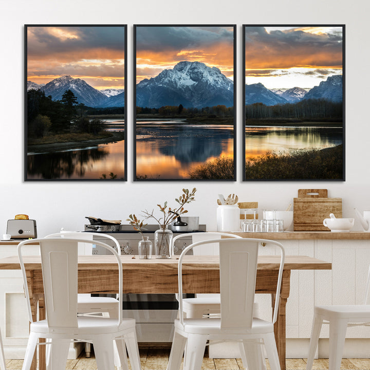 Mountain Sunset Wall Art Canvas Print, Framed Alpine Wilderness Art Picture Print, Golden Hour Perfect Wilderness Decor Artwork