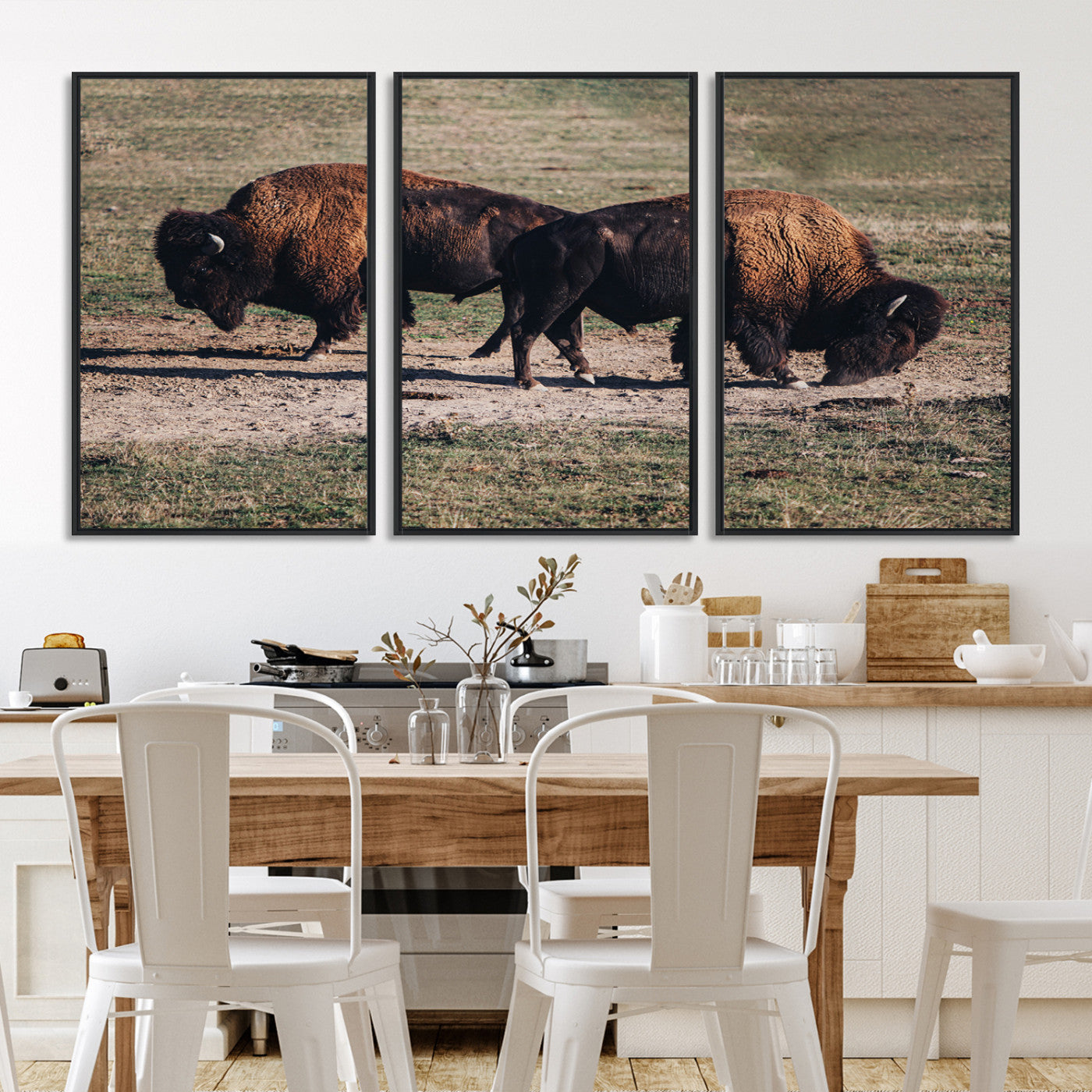 58141885-MGV-FC-60X30-3P_Black-Bison Photography Wall Art Canvas Print, Framed Western Wildlife Art Picture Print, Modern Ranch Perfect Western Rustic Decor Artwork