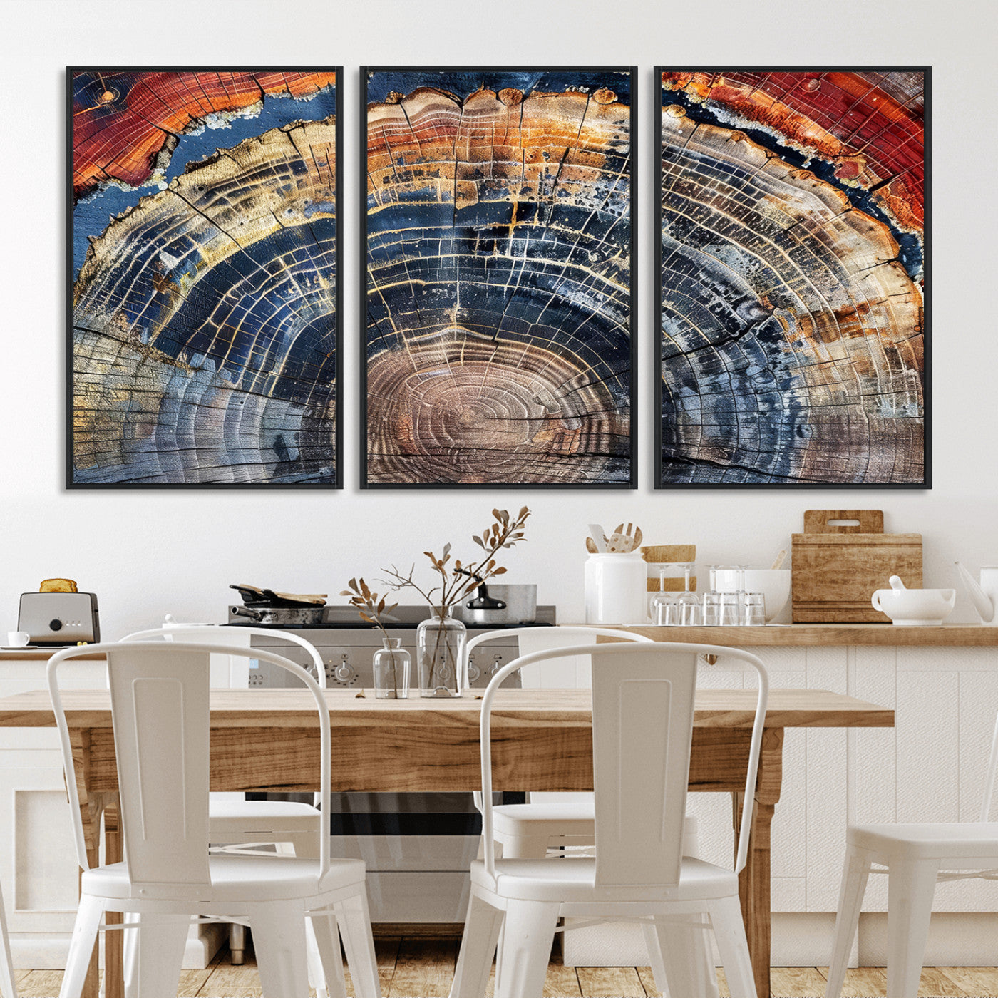 60292921-MGV-FC-60X30-3P - Vintage Tree Rings Wall Art Canvas Print – Framed Wood Art Picture Petrified Wood Artwork for Home, Office, Living Room