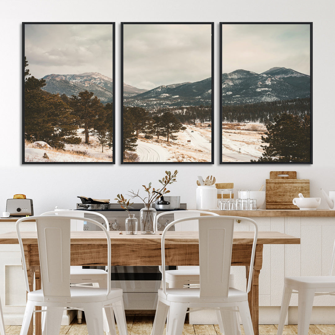 Mountain Landscape Wall Art Canvas Print, Framed Snowy Peaks Art Picture Print, Alpine Aesthetic Perfect Rustic Winter Decor Artwork