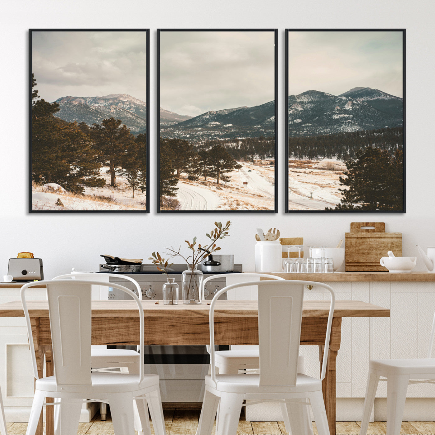 77311749-MGV-FC-60X30-3P_Black-Mountain Landscape Wall Art Canvas Print, Framed Snowy Peaks Art Picture Print, Alpine Aesthetic Perfect Rustic Winter Decor Artwork