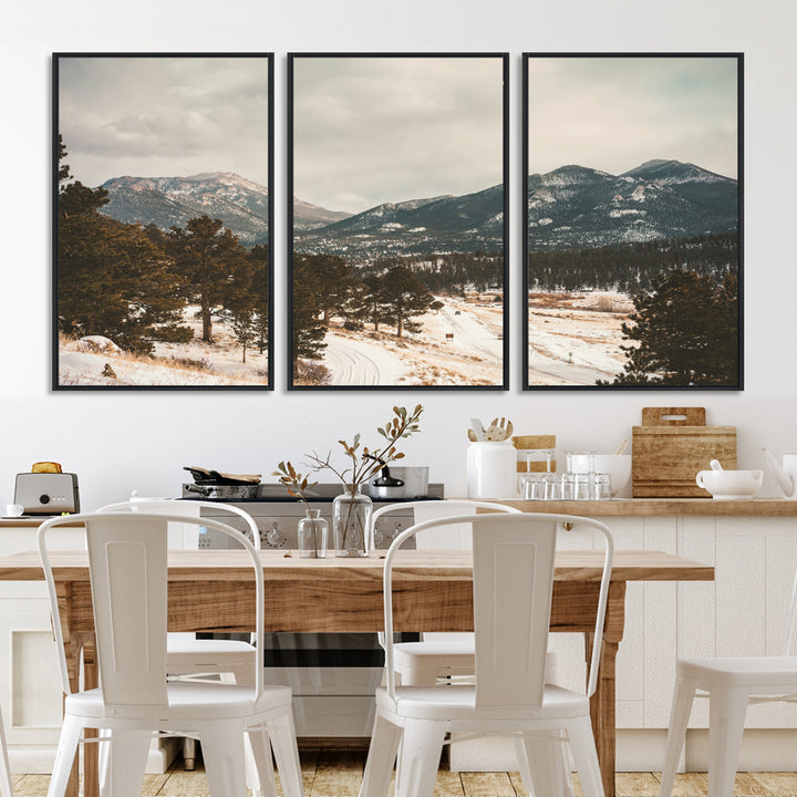 Mountain Landscape Wall Art Canvas Print, Framed Snowy Peaks Art Picture Print, Alpine Aesthetic Perfect Rustic Winter Decor Artwork