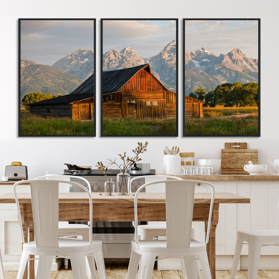 Rustic Barn Wall Art Canvas Print, Framed Western Landscape Art Picture Print, Farmhouse Style Perfect Rustic Farmhouse Decor Artwork