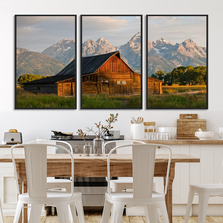 Rustic Barn Wall Art Canvas Print, Framed Western Landscape Art Picture Print, Farmhouse Style Perfect Rustic Farmhouse Decor Artwork
