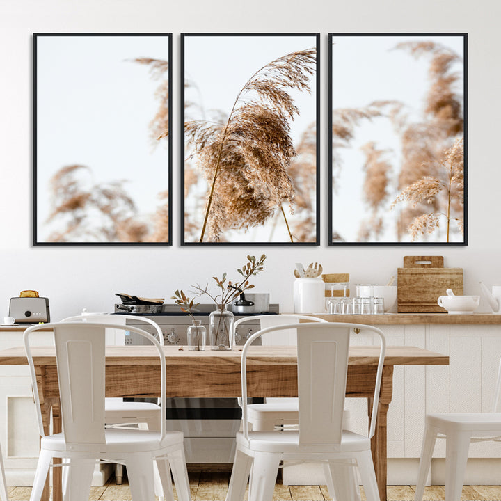 Pampas Grass Wall Art Canvas Print, Framed Neutral Tones Art Picture Print, Minimalist Nature Perfect Boho Decor Artwork