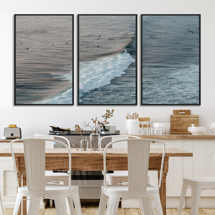 Ocean Waves Wall Art Canvas Print, Framed Coastal Serenity Art Picture Print, Surf Perfect Coastal Decor Artwork