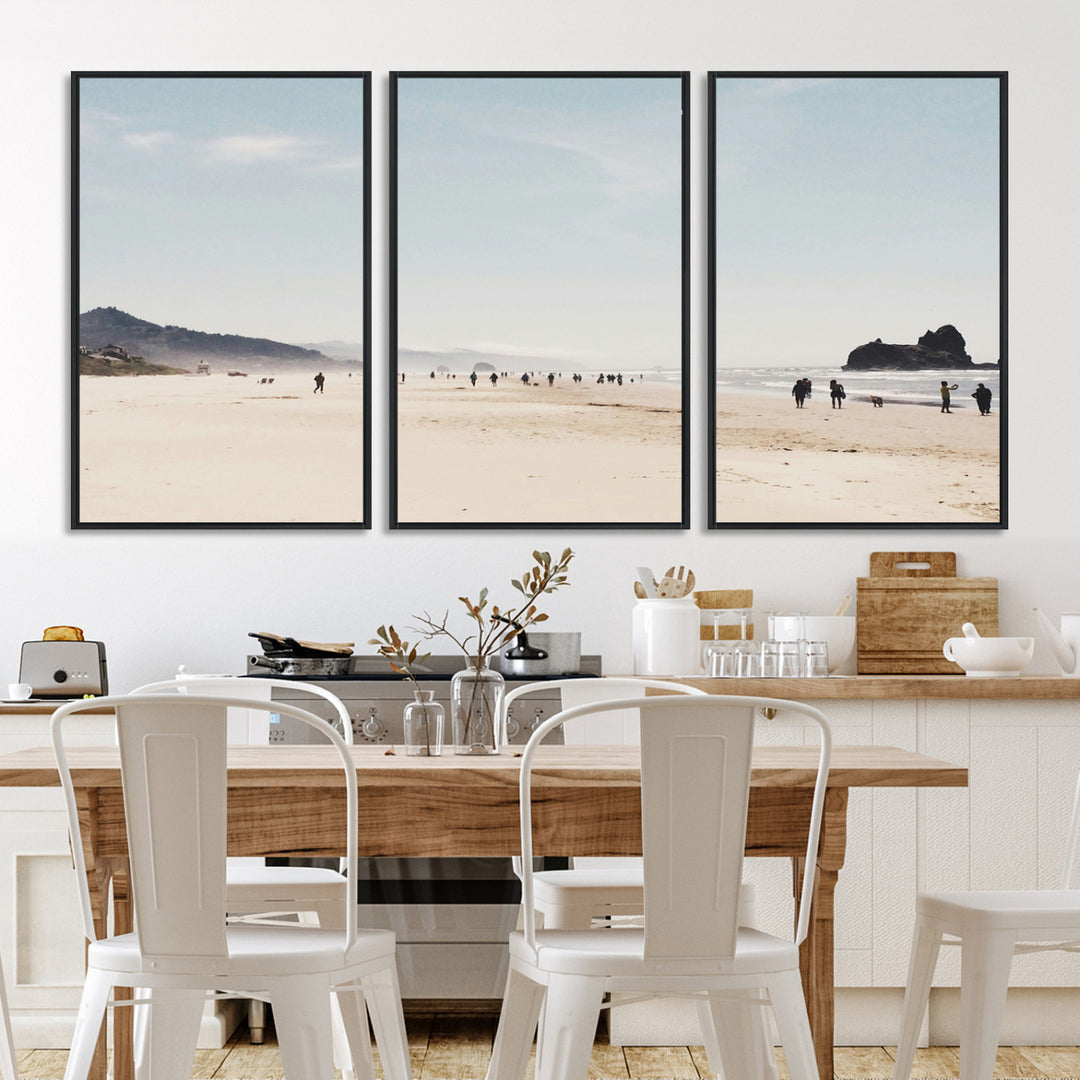 Minimalist Beach Wall Art Canvas Print, Framed Coastal Serenity Art Picture Print, Soft Sand Perfect Coastal Decor Artwork