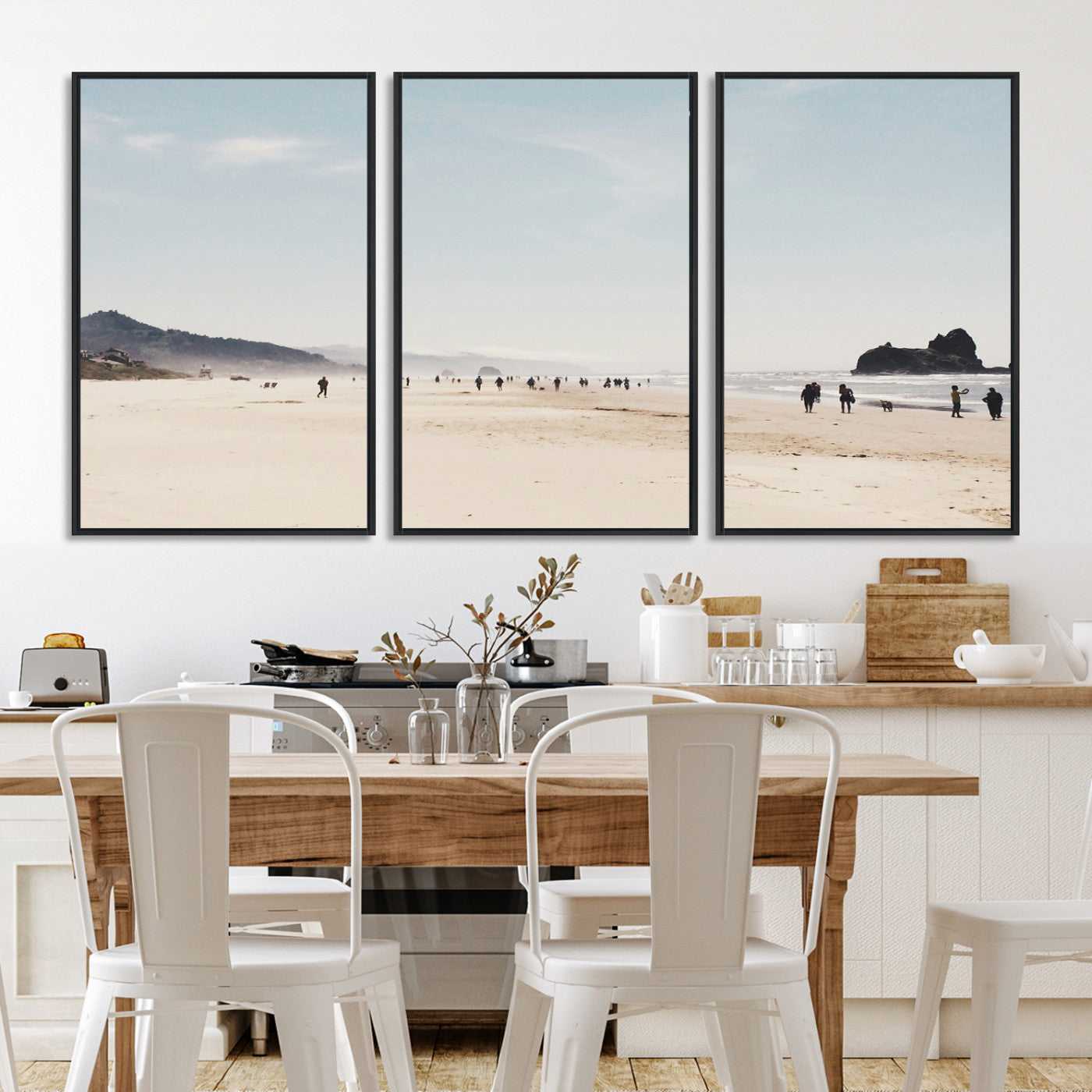 28307820-MGV-FC-60X30-3P_Black-Minimalist Beach Wall Art Canvas Print, Framed Coastal Serenity Art Picture Print, Soft Sand Perfect Coastal Decor Artwork