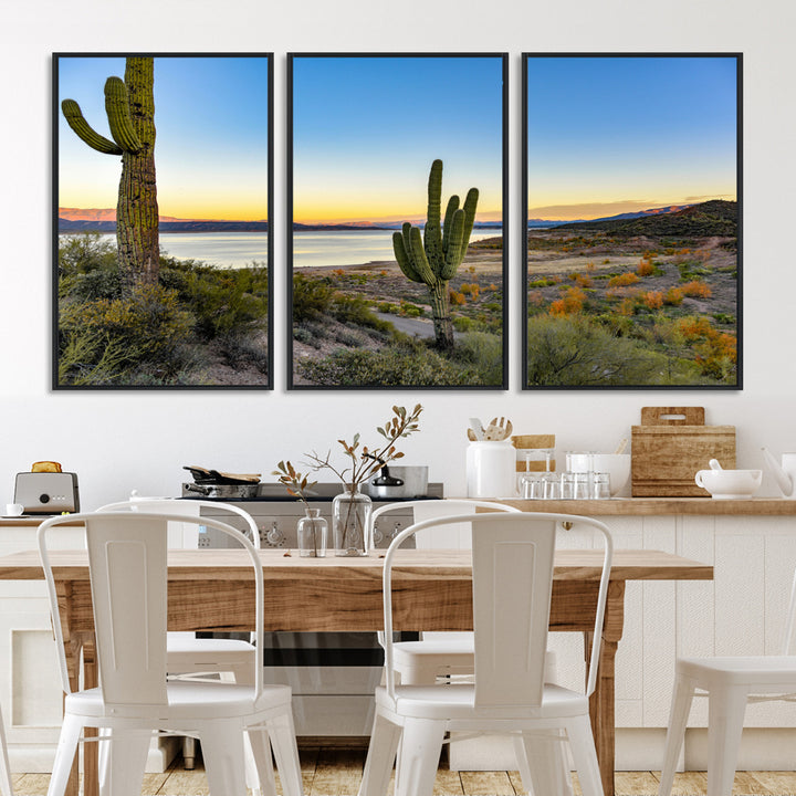 Saguaro Cactus Wall Art Canvas Print, Framed Desert Sunset Art Picture Print, Southwestern Perfect Southwestern Decor Artwork