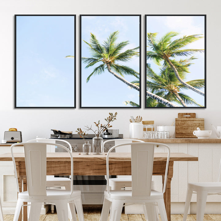 Palm Trees Wall Art Canvas Print, Framed Tropical Art Picture Print, Coastal Perfect Tropical Decor Artwork