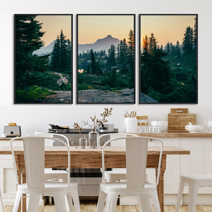 Mountain Wall Art Canvas Print, Framed Forest Serenity Art Picture Print, Mountain Perfect Rustic Decor Artwork