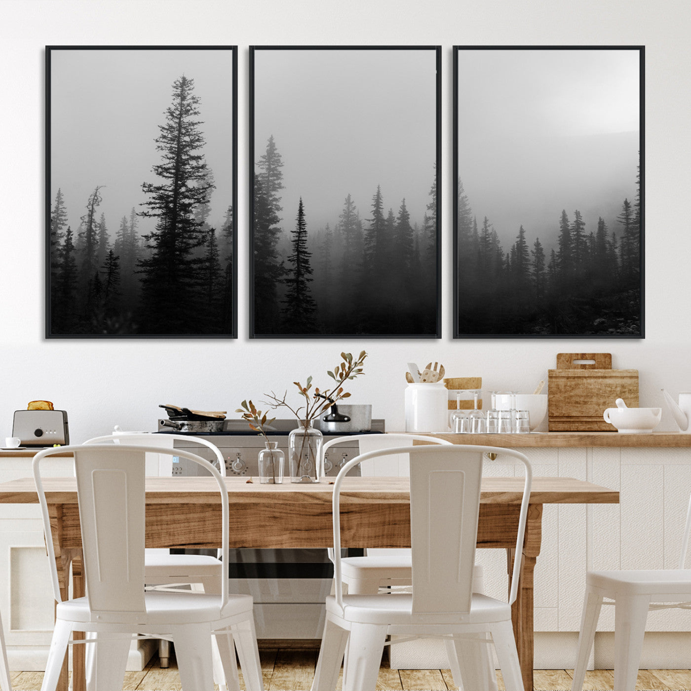 73138900-MGV-FC-60X30-3P_Black-Misty Pines Wall Art Canvas Print - Perfect Rustic Decor