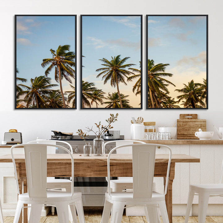 Palms Wall Art Canvas Print, Framed Tropical Art Picture Print, Coastal Perfect Coastal Decor Artwork