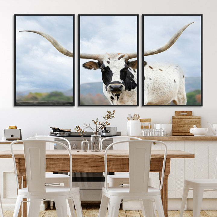 Texas Longhorn Wall Art Canvas Print, Framed Western Rustic Art Picture Print, Farmhouse Decor Perfect Farmhouse Decor Artwork