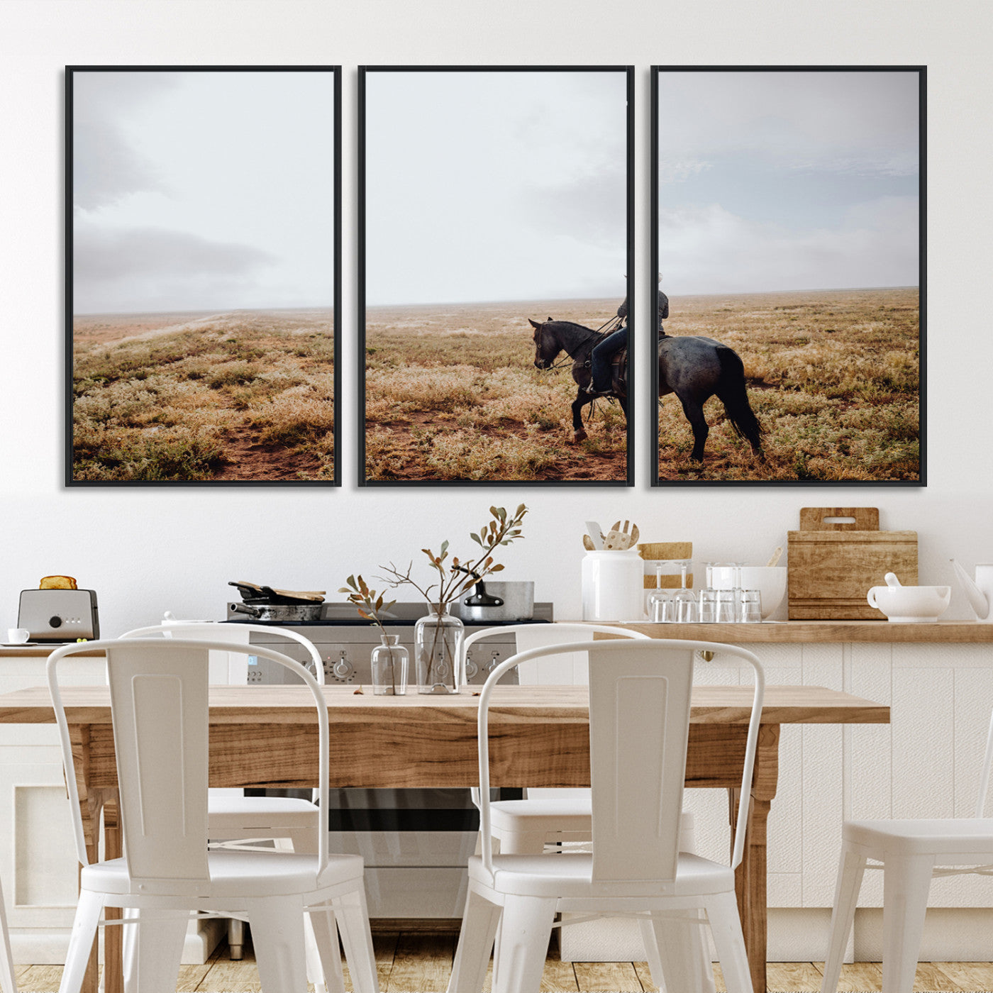 57597730-MGV-FC-60X30-3P-Cowboy Wall Art Wall Art Canvas Print, Framed Western Canvas Art Picture Print, Rustic Ranch Scene Perfect Rustic Western Decor Artwork