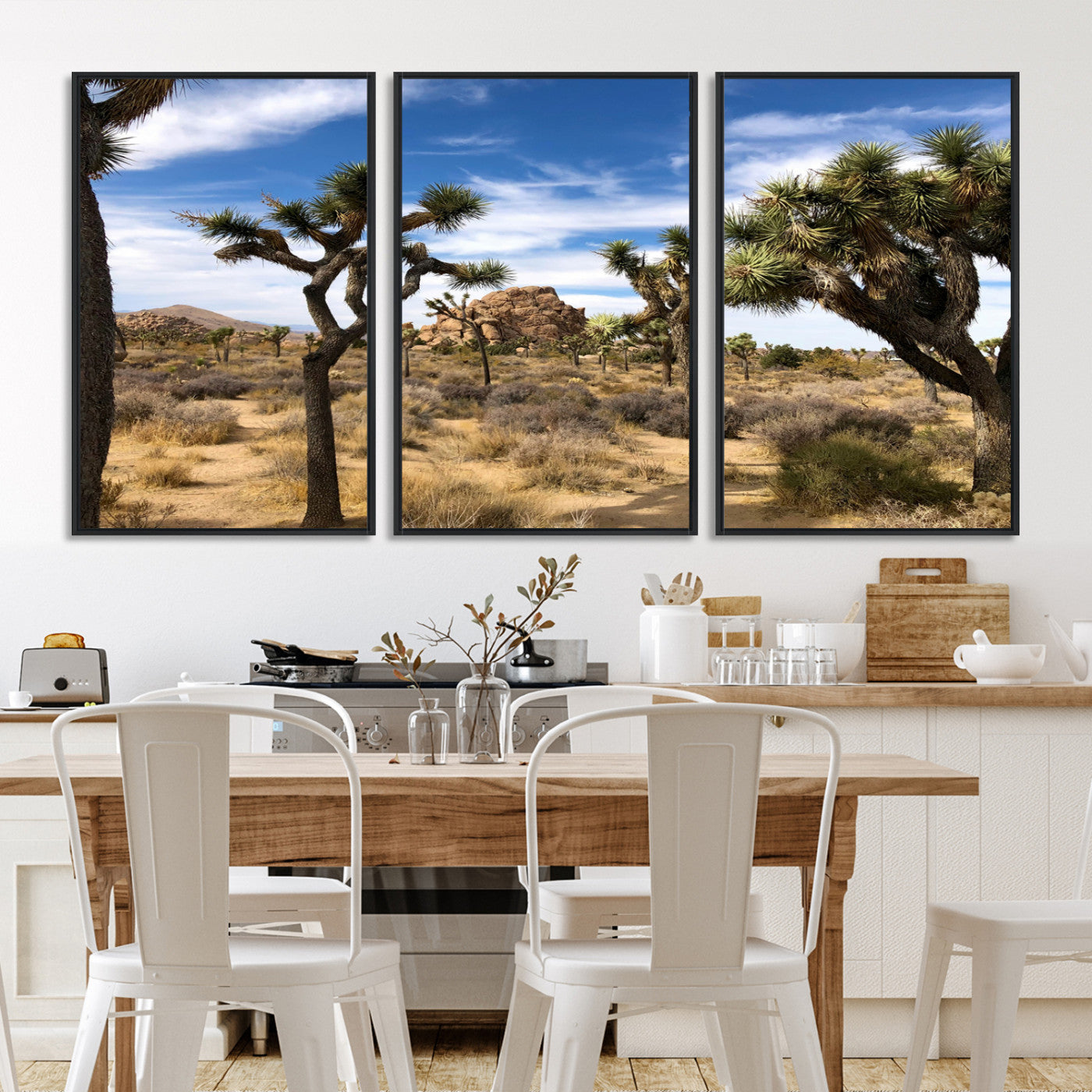 25722592-MGV-FC-60X30-3P-Joshua Tree Desert Wall Art Canvas Print, Framed Southwestern Nature Art Picture Print, Rustic Earth Tones Perfect Southwestern Boho Decor
