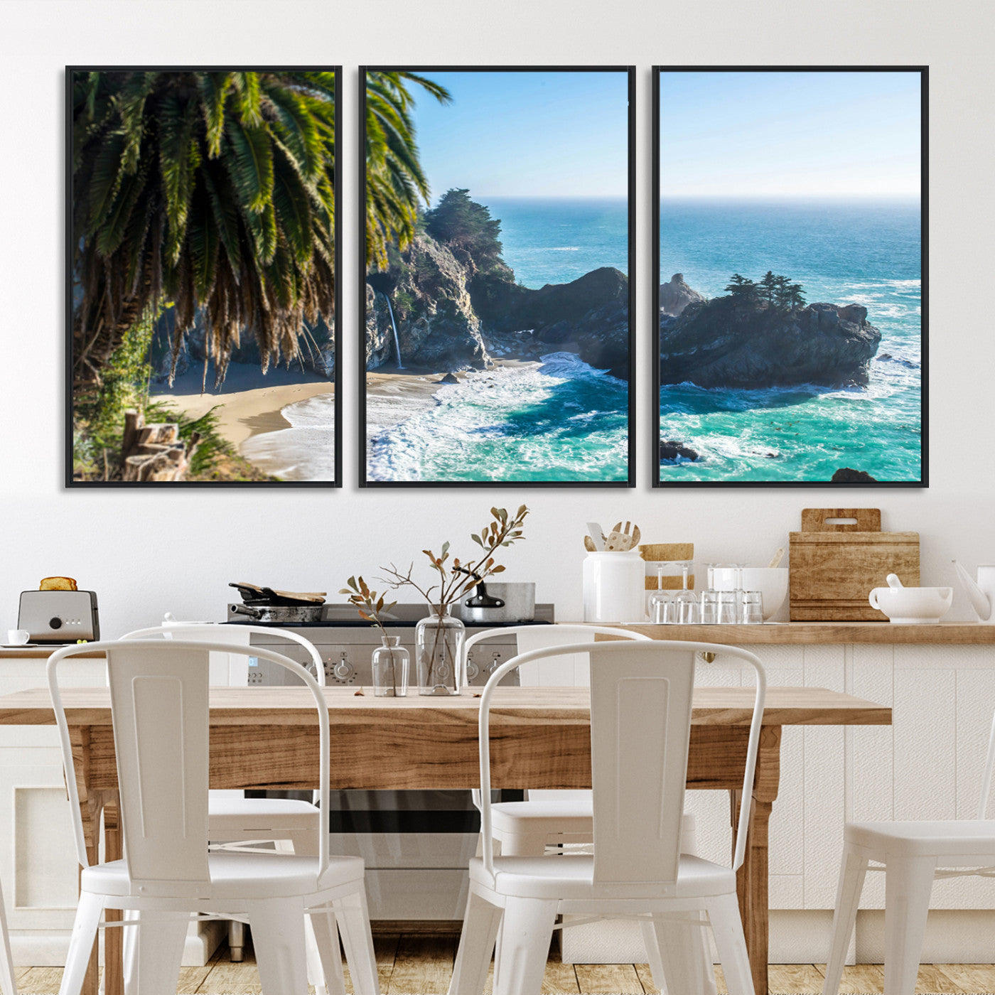 49714835-MGV-FC-60X30-3P-Big Sur Photography Wall Art Canvas Print, Framed California Coastline Art Picture Print, Tropical Seascape Perfect Coastal Minimalist Decor