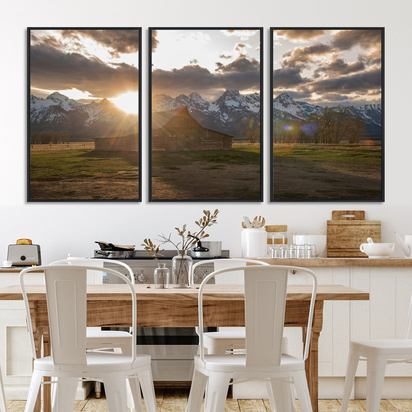52555760-MGV-FC-60X30-3P_Black-Snowy Peaks Wall Art Canvas Print, Framed Nature Escape Art Picture Print, Rustic Charm Perfect Rustic Western Decor Artwork