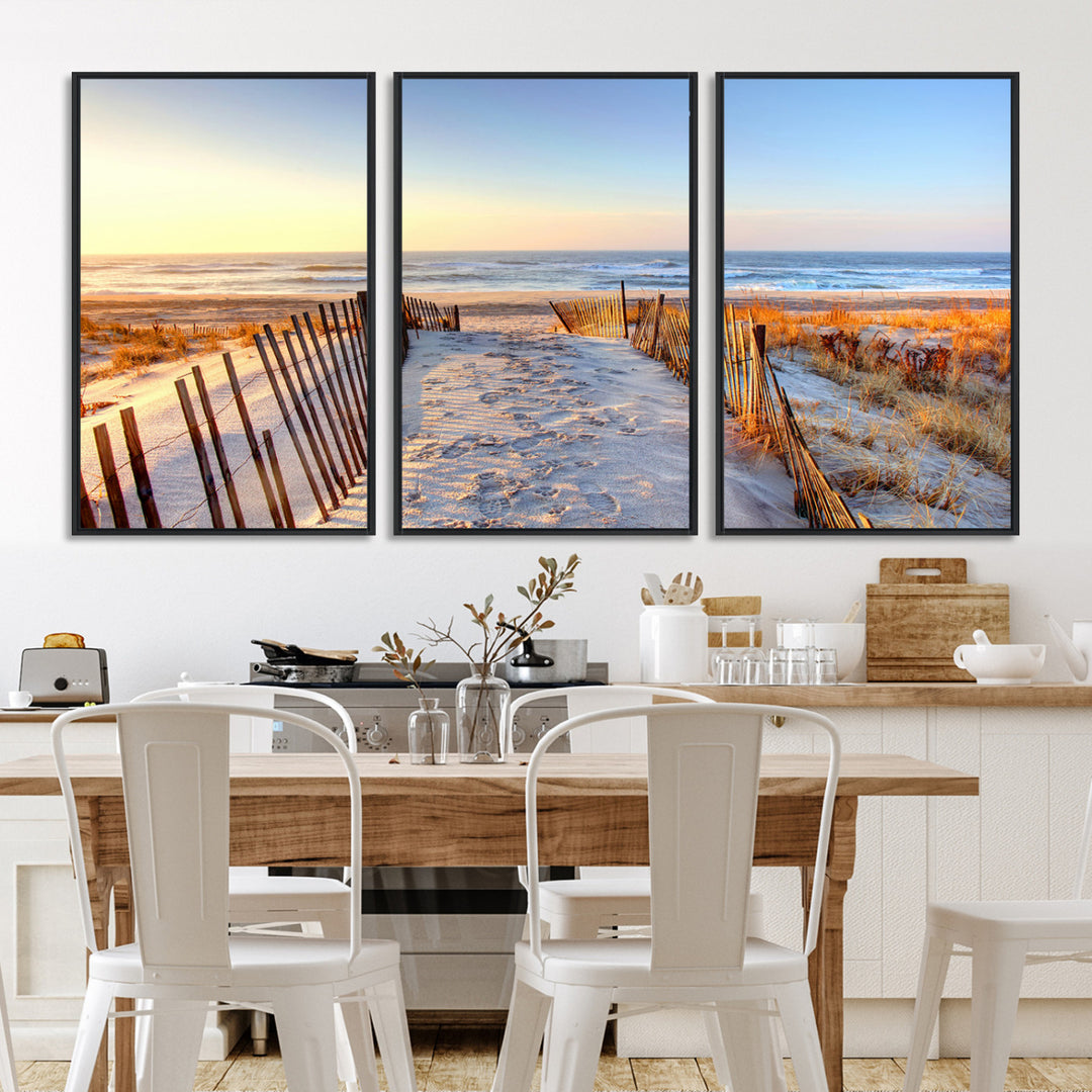 Ocean Sunset Wall Art Wall Art Canvas Print, Framed Nautical Photography Art Picture Print, Summer Beach House Decor Perfect Coastal