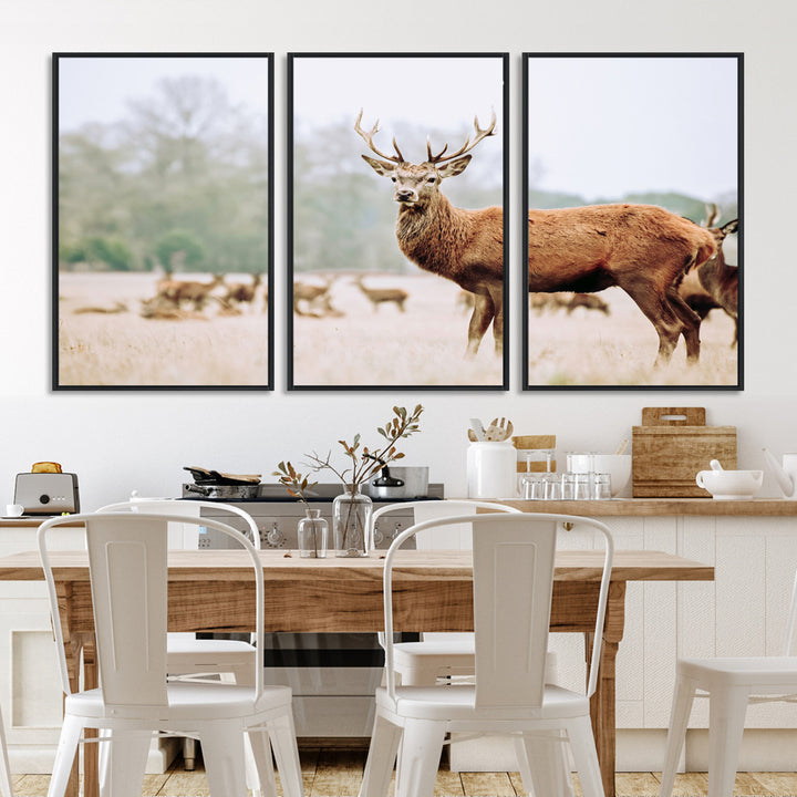Rustic Nature Print Wall Art Canvas Print, Framed Deer Canvas Wall Art Art Picture Print, Nordic Animal Art Perfect Rustic Nature Decor