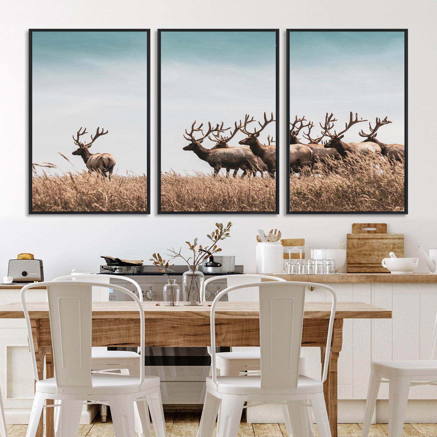 81594705-MGV-FC-60X30-3P_Black-Elk Herd Wall Art Canvas, Antler Canvas Print, Framed Wildlife Photography Art Picture Print, Rustic Nature Print Perfect Rustic Wildlife