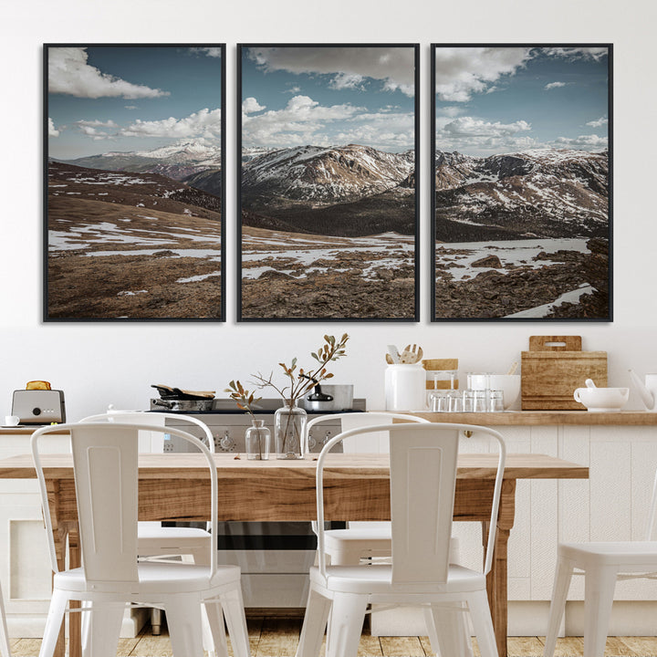 Mountain Landscape Wall Art Canvas Print, Framed Snowy Peaks Art Picture Print, Rugged Highlands Perfect Rustic Adventure Decor Artwork