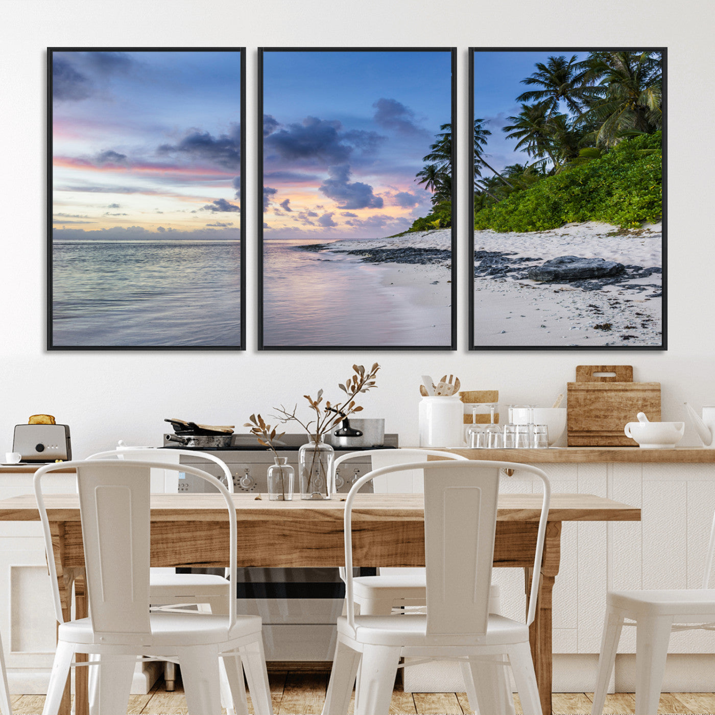 MGV-FC-60X30-3P - Tropical Beach Wall Art Canvas Print, Framed Sunset Glow Art Picture Print, Palm Tree Coast Perfect Tropical Coastal Decor Artwork