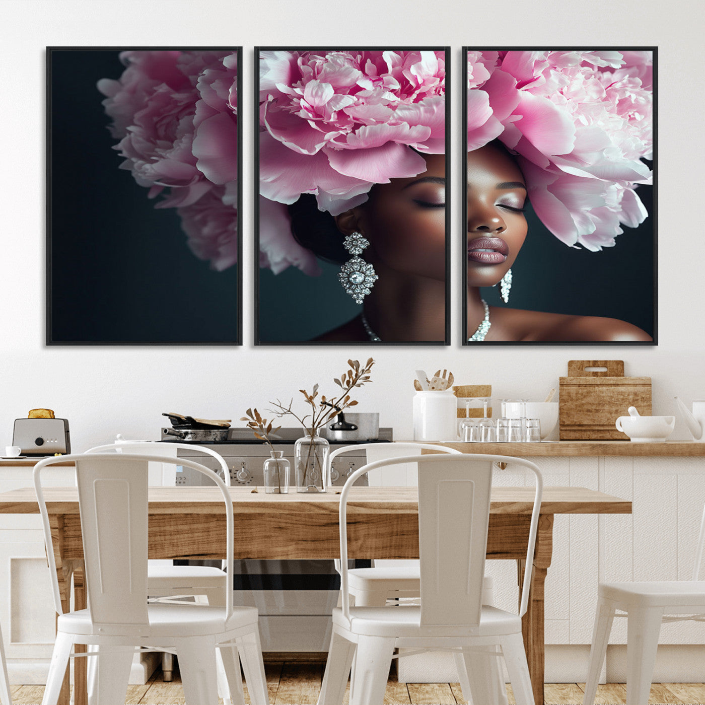 MGV-FC-60X30-3P - Black Beauty Petal Crown Wall Art Print Floral Petal Headpiece, Petal-Inspired Art, Floral Crown