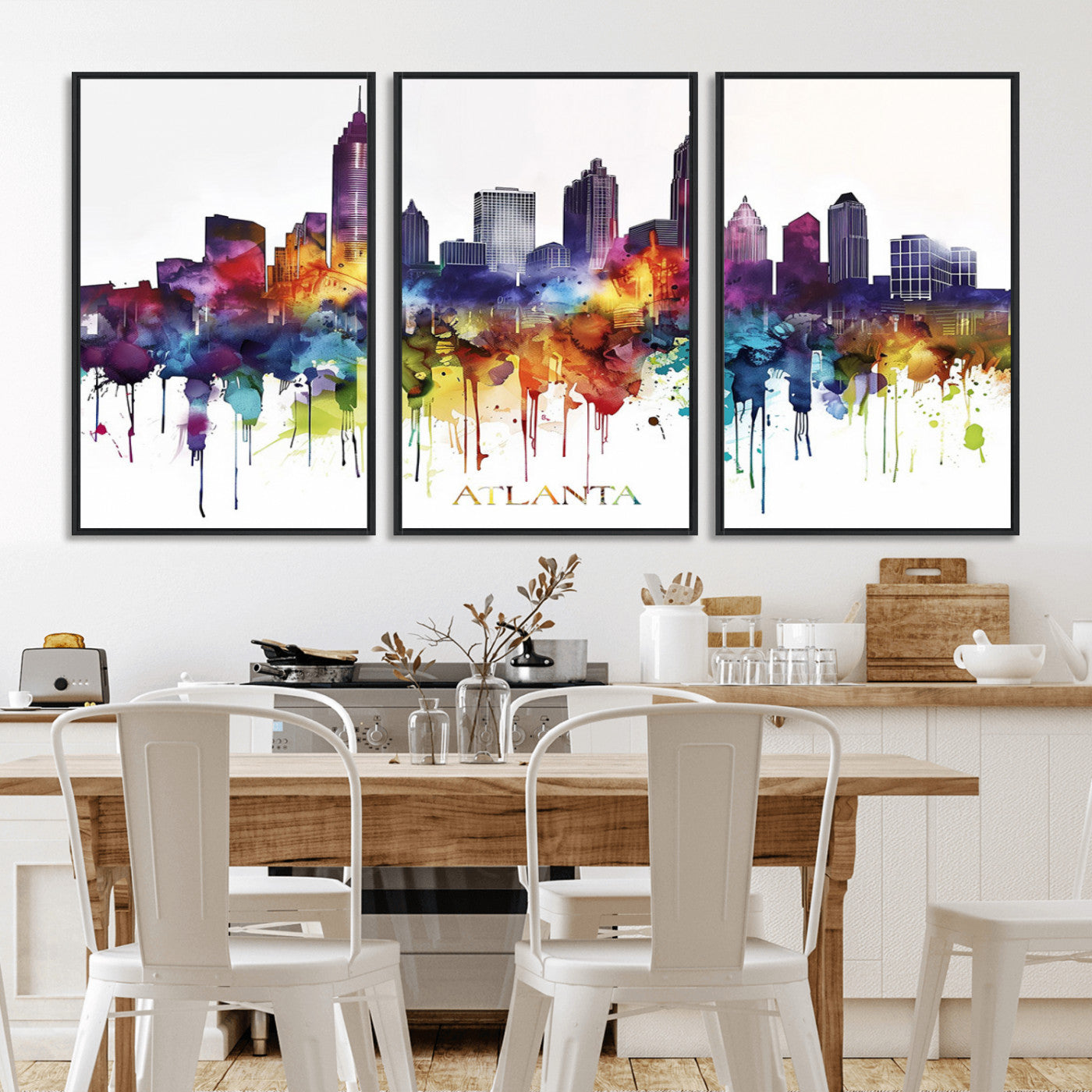 MGV-FC-60X30-3P - Atlanta Skyline Wall Art Print - Colorful Cityscape Watercolor Canvas - Abstract Urban Wall Decor -