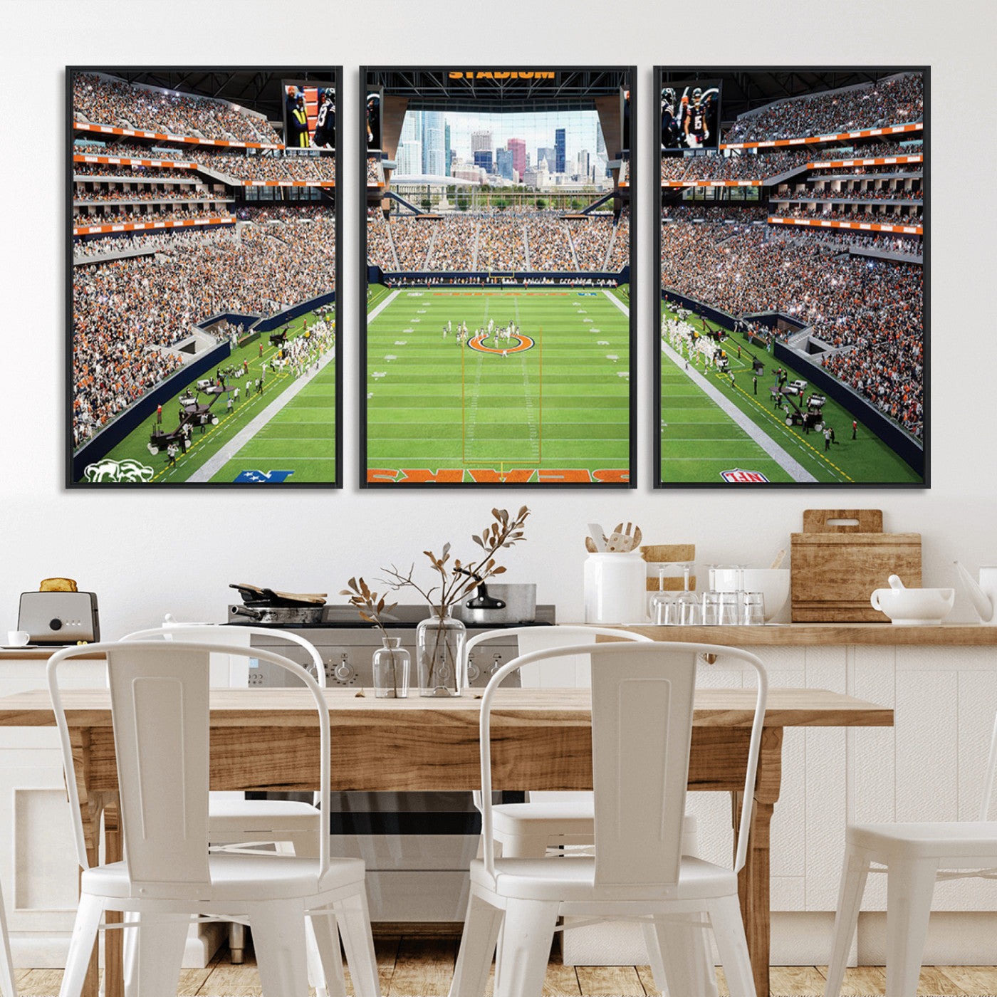 76935553-MGV-FC-60X30-3P_Black-Chicago Bears Soldiers Field Wall Art Canvas Print – Framed Football Stadium Artwork for Sports Fans, Soldier Field Skyline Canvas Decor for Game Room or Man Cave